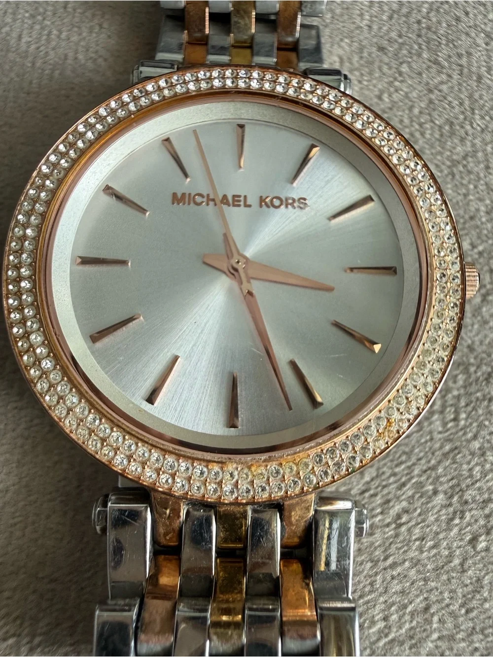 Michael Kors Two-Tone Rose Gold and Silver Women's Watch with Crystal Bezel